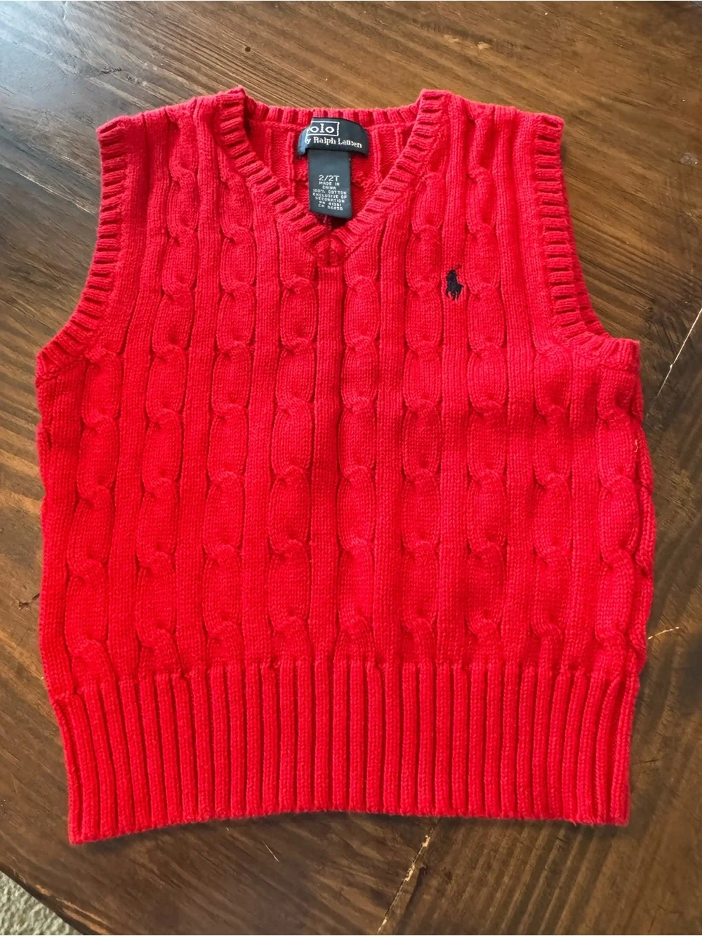Ralph Lauren Bright Red Cable-Knit V-Neck Sweater Vest